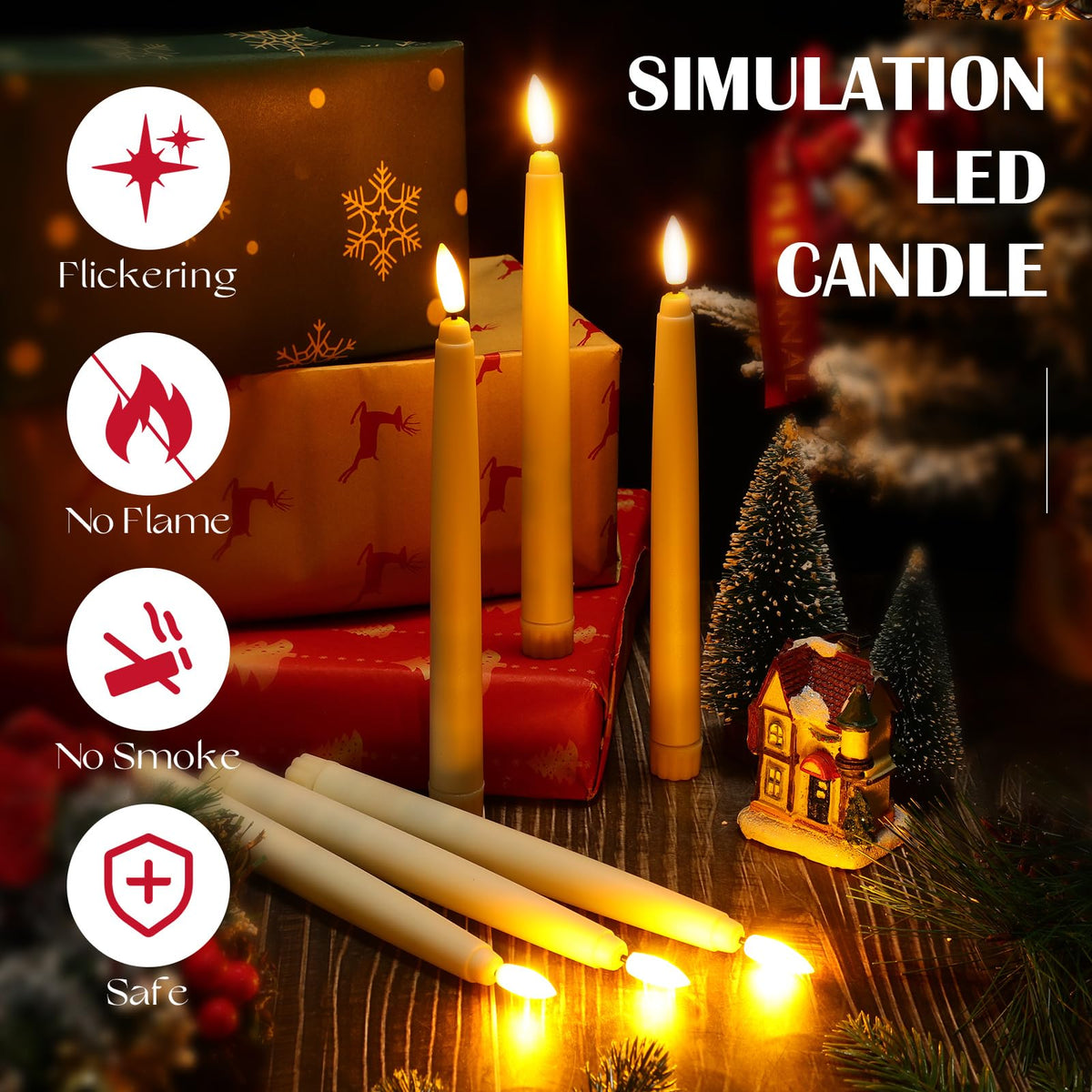 Baquler 125 Pcs Flameless Taper Candles LED Taper Candles Flickering Bulk Ivory LED Candlestick for Easter Wedding Church Halloween Christmas Party Decor Table Centerpiece, 8.5 in, No Batteries