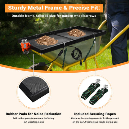 Soil Sifter with 30W Motor, Metal Sifter for Rocks with Switch & Noise-Reducing Rubber Pads, Automatic 39" x 19.5" Large Compost Screen Sieve for Sand-Idea for Most Wheelbarrow Carts (Not Included)