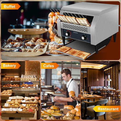 Commercial Conveyor Toaster 450 Slices/Hour Stainless Steel Toaster 2600W Heavy Duty Industrial Toasters Electric Oven with Dual Heating Tube for Bagel Bread Croissant Bakery Restaurant Cafe