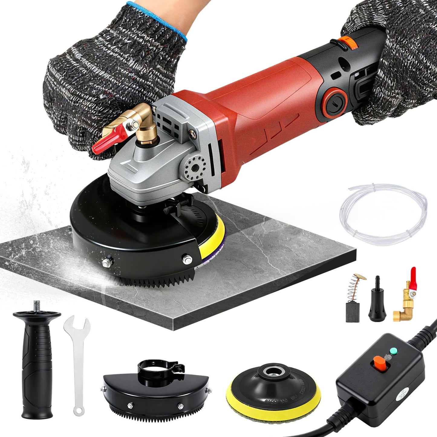 Antstone 860W Wet Polisher 4'' Electric Granite Polisher with 6 Variable Speeds 110V Wet Stone Polisher Grinder Buffer Concrete Polisher for Granite Marble Concrete Stone Countertop Floor Surface Tile