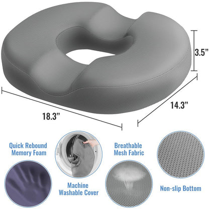 CloudBliss Donut Pillow Seat Cushion Chair Pad for Tailbone Pain Relief and Hemorrhoids, Memory Foam Seat Chair Cushion for Men and Women for Home & Office, (Light Grey-XL)