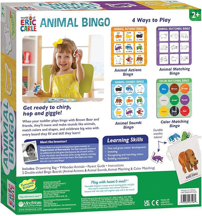 World of Eric Carle: Animal Bingo Game – Wooden Toddler Bingo Set Featuring Brown Bear – Learn Animal Sounds Movements Colors &amp Matching – Preschool Game for Ages 2+