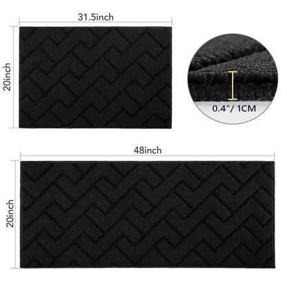hicorfe Kitchen Runner Rugs and Mats Sets,2 Pieces Absorbent Non-Slip Kitchen Rug,Comfort Kitchen Mat for Floor,Washable for Kitchen,Hallway,Office,Sink,Laundry(20"x48"+20"x32",Black)