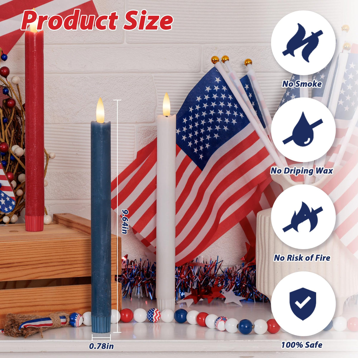 Patriotic Flameless Candles with Remote and Timer, Real Wax Red White and Blue Candles for 4th of July Decorations, 250th Anniversary Battery Operated Candles for Independence Day Celebrations, 3Pack