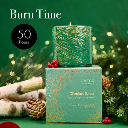 LAFCO New York Holiday Classic Candle, Woodland Spruce - 6.5 oz - 50-Hour Burn Time - Reusable, Hand Blown Glass Vessel - Made in The USA