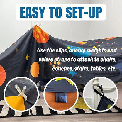 Magic Fort Building Kit for Kids - Large Lightweight Blanket Fort Making Kit Clips with CPC Certification - Portable Playhouse Play Tent Fort - Indoor/Outdoor Girls/Boys Toys Ages 4-5 6 7 8-12