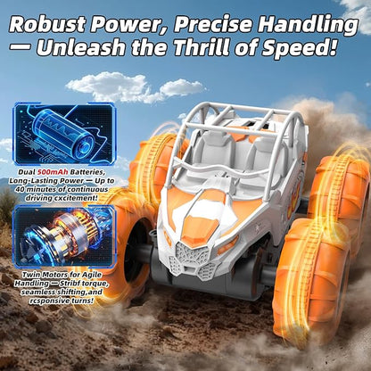 LM15-C Amphibious RC Car - Land &amp Water Remote Control Car 15km/h Speed 40min Runtime 2.4GHz Waterproof Off-Road Vehicle(White)