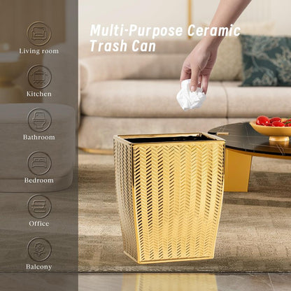JOLOSK Bathroom Trash Can, Stylish Garbage Container Bin for Living Room, 1.32 Gallon/5 Liters Gold Small Trash Can, Waste Basket for Bathroom, Kitchen, Office, Bedroom-Room Decor