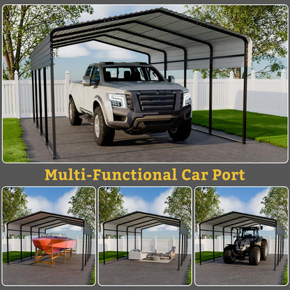 13x20FT Heavy Duty Metal Carport, Galvanized Steel Frame & Roof with Reinforced Base, All-Weather Outdoor Shelter for Vehicles, Boats and Outdoor Storage