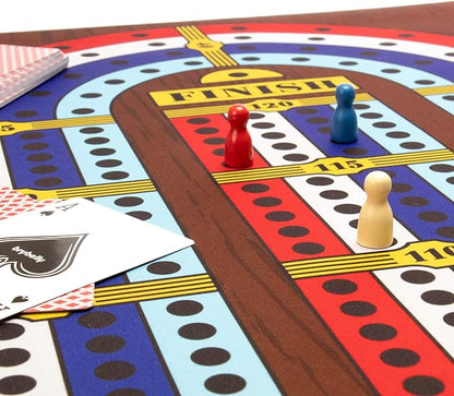 Tabletop Cribbage - Giant Spill-Resistant Neoprene Track Game Board (22 x 40) with 9 Pawns Deck of Cards &amp Travel Carry Bag - Classic Family Board Game Night &amp Bar Games - 2-4 Players 30+