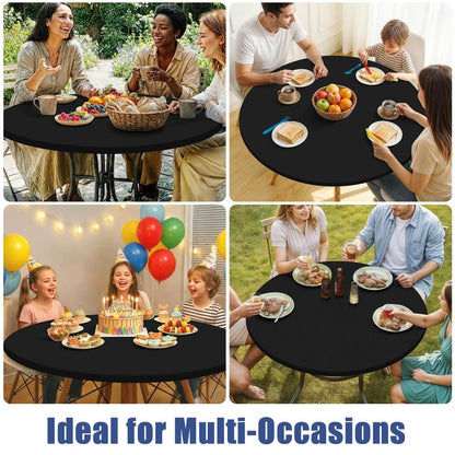 Moosfor Round Spandex Tablecloth, Elastic Fitted Waterproof Tablecloths for 42"-50" Tables, Stretch Washable Picnic Table Cover for Camping, Dining, Indoor and Outdoor, Black