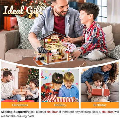 Toy Building Block Japanese Sushi Shop Model Kit Compatible with Regular Size Brick Creative Construction Shop House City View Birthday Gift for Adult Children Kids Boys Girls 8+ 763 PCS