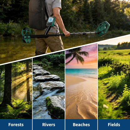 Professional Metal Detector for Adults with 5 Modes, IP68 Waterproof Search Coil, Larger Backlit LCD Display, High Accuracy Gold & Coin Detector for Beach Treasure Hunting, Beginner Friendly, Green