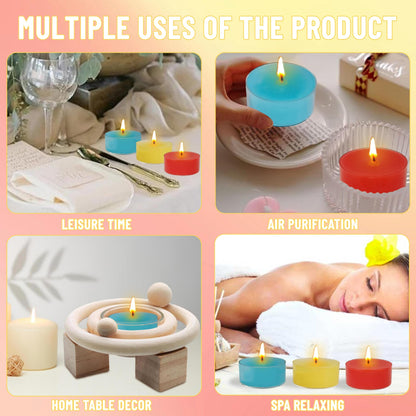 Scented Tea Light Candles 12 Pack Hand Poured 3 Color Smokeless 4 Hours Clean Burning Small Round Clear Cups Tealight Candles for Romantic Dinners Wedding Centerpieces Cozy Evenings