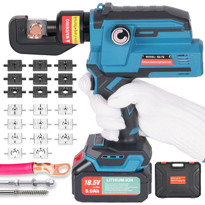 AMZCNC Electric Hydraulic Cable Lug Crimping Tool, 12 AWG to 2/0 AWG Terminal, Cable, Wire Electric Crimper Tool Kit, Battery Crimp Tool Kits with 20 Dies(12AWG~00AWG)