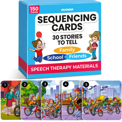 QUOKKA Sequencing Cards for Toddlers - Speech Therapy Materials for Kids - Create a Story Cards Sentence Building - Autism Aba Therapy Social Skills - Storytelling Picture Game
