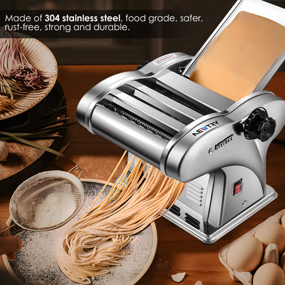 NEWTRY Electric Pasta Maker Noodle Maker Pasta Making Machine Dough Roller Cutter Thickness Adjustable Stainless Steel US 110V for Family Use 3 Blades Type