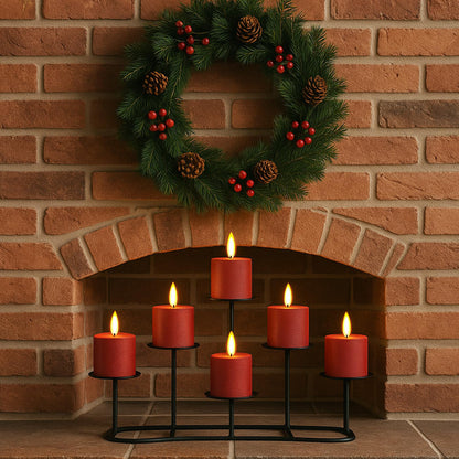 Smtyle Fireplace Christmas Candelabra Candle Holder - Black Matte Geometric Multi Tier Design, Stable Base, Perfect for Pillar Candles, Modern Minimalist Home Decor Accent