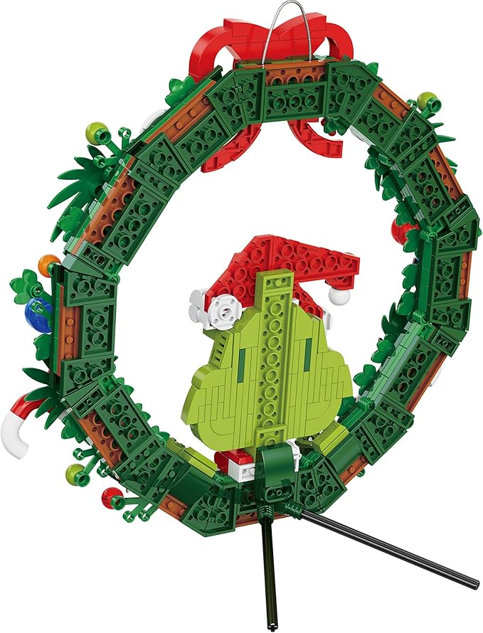 Brickcraft Grinch Wreath Brick Building Blocks Kit 523 PCS Christmas Holiday Décor Fun Hanging Display &amp DIY Decoration Perfect for Kids Teens &amp Adults Festive Grinchmas Collectible Xmas