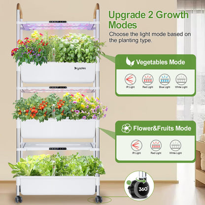 DRYADES Indoor Hydroponic Growing System with 81 Pods Herbs Garden Kit with 30W Led Grow Light Large Movable 3-Layer Floor-Standing Hydroponic Gardening System for Vegetable Fruit