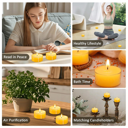 12 Packs Beeswax Tealight Candles, 4-Hour Extended Burn Time, Natural Smokeless Clean Bees Wax Candles, Perfect for Home Deco, Air Purification, Fragrance