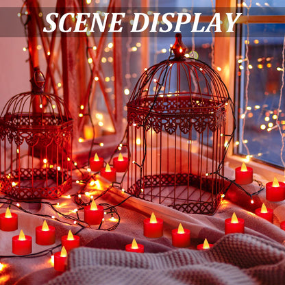Coume 6000 Pcs Artificial Rose Petals with 72 Pcs Flameless LED Candles Romantic Decorations Fake Candles Anniversary Decorations for Valentine's Day Wedding Night(Red)