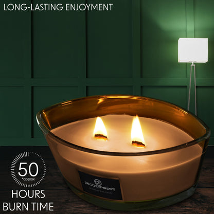 DECO EXPRESS Scented Candles, Crackle Double Wick Candles, Long 50 Hours Burn Time, Home Decor & Gift Ideas (Clementine Spice)