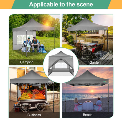 COBIZI 10x10 Pop Up Canopy Tent with 4 sidewalls Commercial Heavy Duty Canopy UPF 50+ All Weather Waterproof Outdoor Canopy Wedding Tents for Parties Gazebo with Roller Bag, Grey (Windproof Upgraded)