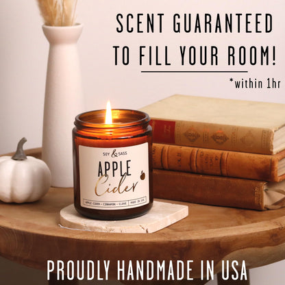 Apple Cider Candle, Fall Candles I Apple Cider, Cinnamon & Nutmeg - Infused with Essential Oils I Mulled Cider Fall Scented Candle (Soy) for Home I 9oz Reusable Jar I 50Hr Burn I Made in USA