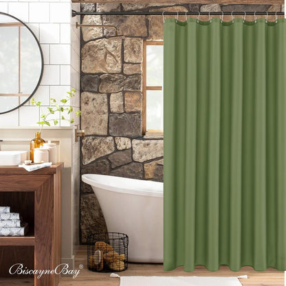 Biscaynebay Hotel Quality Fabric Shower Curtain Liners 72 Inch by 72 Inch, Sage Water Resistant Bathroom Curtains Rust Resistant Grommets & Weighted Bottom Hem Machine Washable