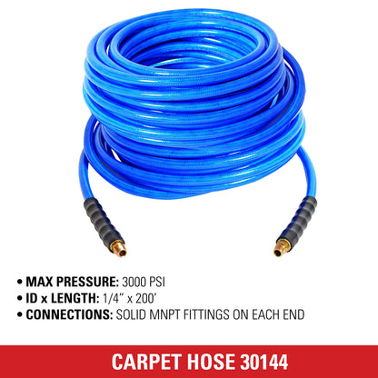 OEM Technologies 30144 Carpet Cleaning Hose for Hot and Cold Water Use, 3000 PSI, 1/4 Inch by 200 Feet, Blue
