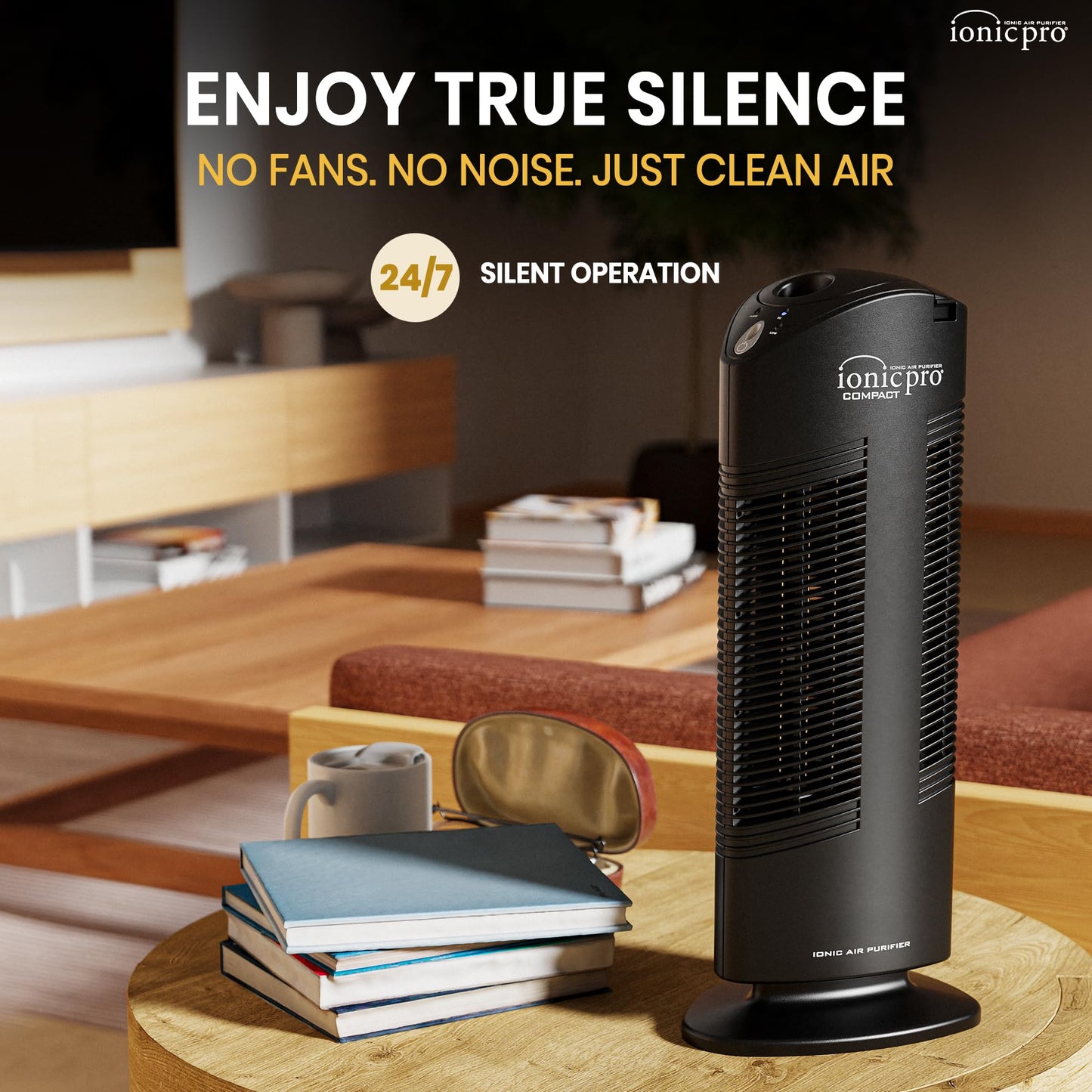 Ionic Pro Compact Air Purifier Tower, Never Replace Filters, Quiet Negative Ion Technology, Captures Pollutants, Pet Dander, Dust, Odor, Smoke, and More, CA200, Cleans Rooms Up to 300 sq. ft