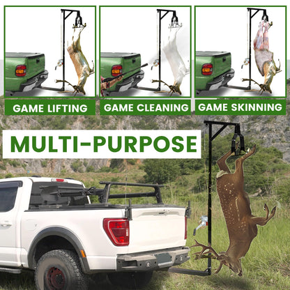 ECOTRIC Truck 2" Hitch Game Hunting Hoist, 600LB Big Game Hunting Deer Hoist, Include Gambrels Winch for Skinning or Cleaning Game, Winch Lift Gambrel Set 360 Degree Swivel Hitch Mounted
