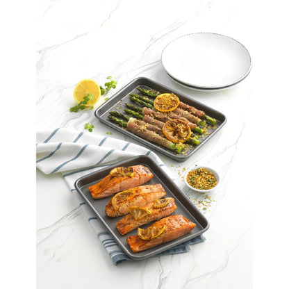 GoodCook Everyday Toaster Oven Mini Baking Sheets Set of 2 Set of 2 Heavy-Gauge Steel Baking Pans with Scratch-Resistant Nonstick, 9 x 6.2-Inch, Gray