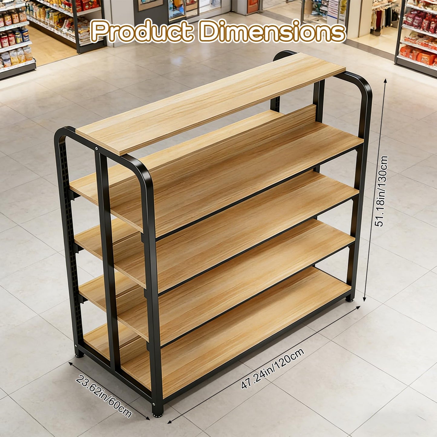DioOnes 51" Modern Gondola Shelving Unit, Heavy-Duty Double-Sided Retail Display Rack, Premium Wood & Metal Store Fixtures for Boutique, Pharmacy, Pet Store, Commercial Merchandise Stand (Island Unit)