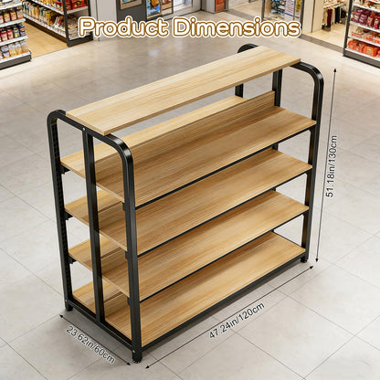 DioOnes 51" Modern Gondola Shelving Unit, Heavy-Duty Double-Sided Retail Display Rack, Premium Wood & Metal Store Fixtures for Boutique, Pharmacy, Pet Store, Commercial Merchandise Stand (Island Unit)