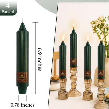 Unscented Candle Sticks 7 inch Hunter Green Taper Candles Set of 4 Smokeless Candle Slow Burning Candlesticks Perfect as Dinner Household Holiday & All Special Occasions
