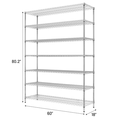 Finnhomy 4200LBS 7-Tier Wire Shelving Unit Adjustable Steel Wire Rack, 18x60x80.2 Inches 7 Shelves Metal Rack, Pantry Shelves for Storage, Metal Garage Shelving with 1" Poles, NSF Certified, Chrome