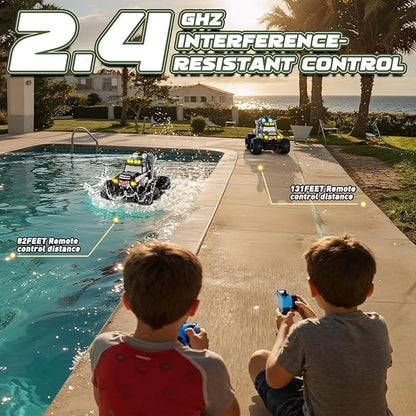 Remote Control Car Waterproof Monster Trucks Toys 1:18 Amphibious RC Cars 2.4 GHz 4WD All Terrain Off-Road Pickup Toy Truck Kids Toys for 6-12 Year Old Boys Girls Christmas Birthday Gifts Presents