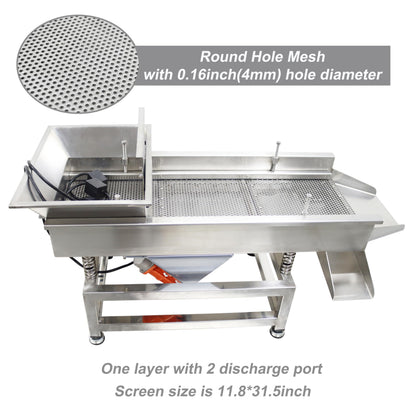 TECHTONGDA Straight Vibrating Sieve Screen Shaker Electric Linear Sifter Machine Stainless Steel One Layer Two Motors 4mm Round Hole Screen Size 11.8×31.5inch 110V