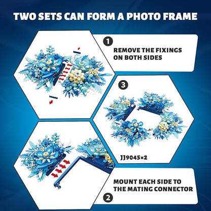 Blue Flowers Bouquet Building Sets Artificial Flower Botanical Collection Home Decor Office Wall Art Plant Decoration Building Toys Gifts for Adults Women and Kids Girls Age 8-12 (917 PCS)