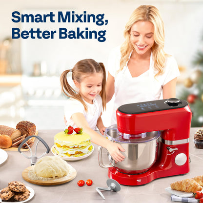 VIVOHOME Stand Mixer with Fermentation, One-Touch Presets Electric Dough Mixer with 6 Qt Bowl, Kitchen Standing Mixer for Baking, Cake with Flex Edge Beater, Bread Hook, Whisk, Red
