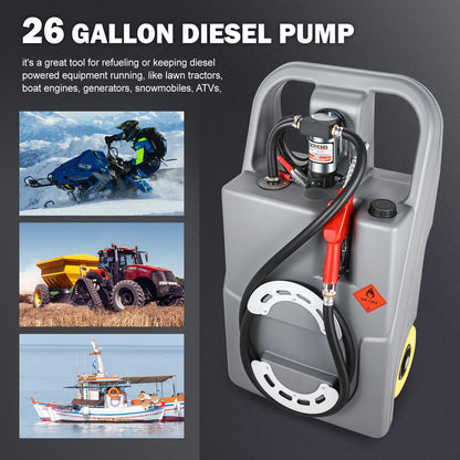 DNA MOTORING Portable Fuel Tank Caddy 26 Gallon 100L 12V Diesel Transfer Unit for Cars Trucks Lawn Mowers ATVs Boats,Grey,TOOLS-00303