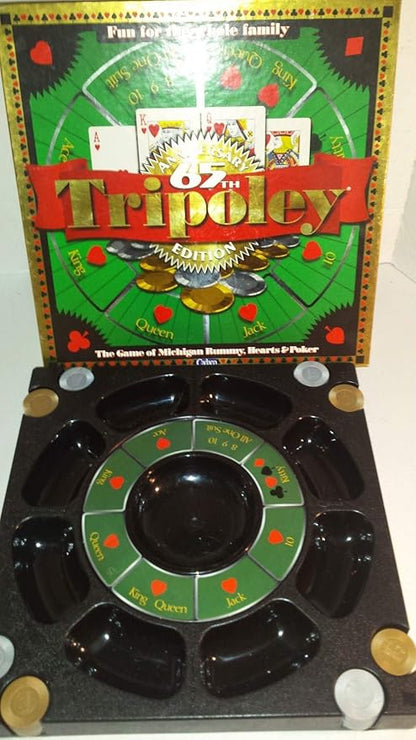 Tripoley by Cadaco 65th Anniversary Edition with Rotating Plastic Turntable &amp Special Edition Gold &amp Silvere Playing Chips