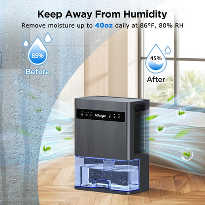 Dehumidifier, 106 OZ Water Tank Dehumidifiers for Home, 1000 sq.ft Quiet Dehumidifier for Basement Bathroom Bedroom RV with Auto Shut Off, Timer, Sleep Mode, 7 Color Light, Grey