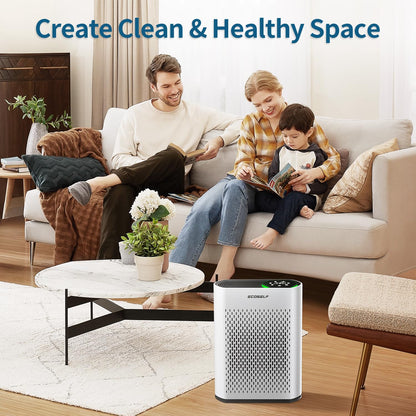 Air Purifier for Large Room, Cleans 2,400 ft² in 30 Mins, 3-Stage True HEPA, 360° Airflow, Large Touch Display Control, Real-Time Air Quality (PM2.5) Display, Ultra-Quiet 20dB Sleep Mode, HAP602 White