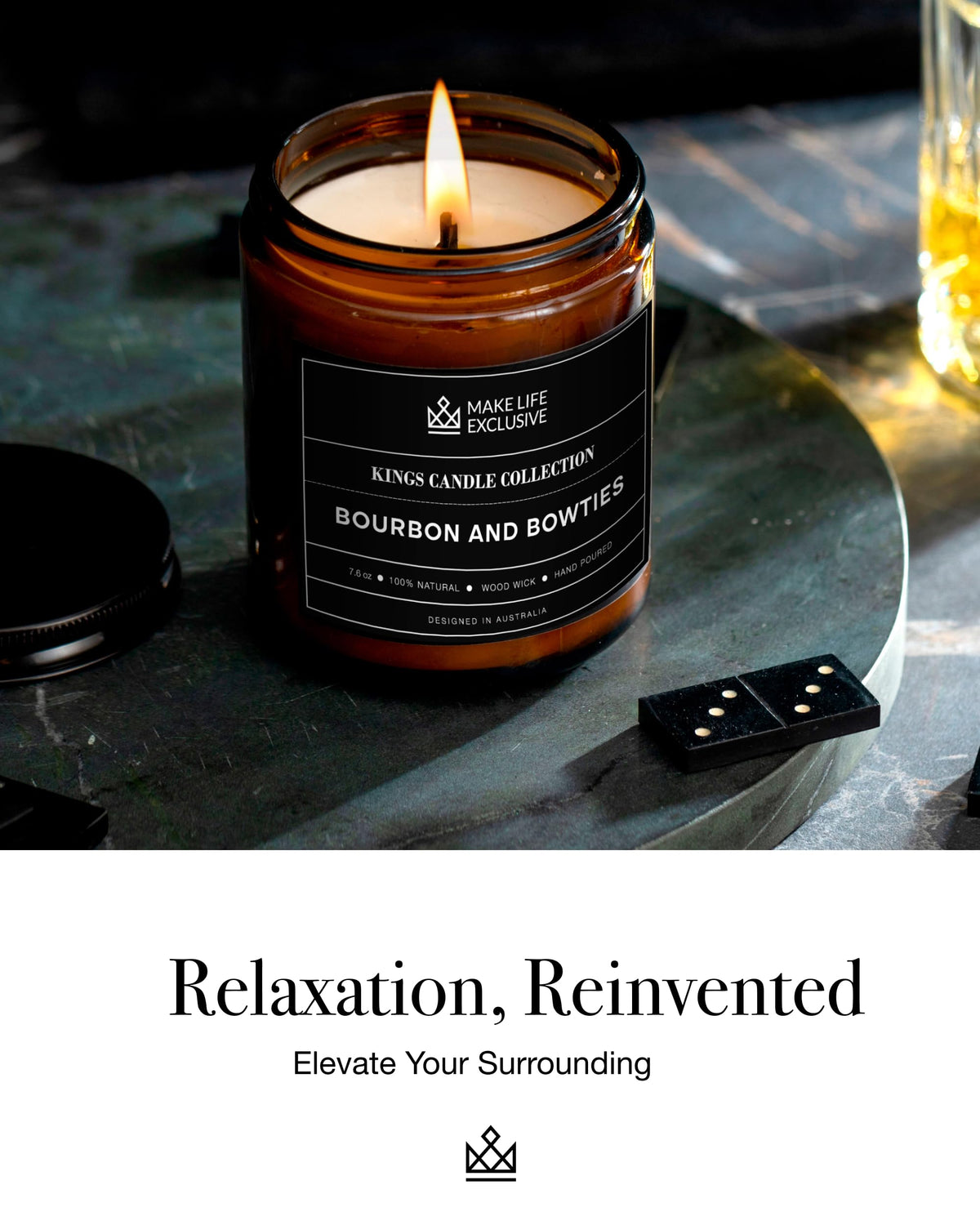 Scented Candles for Men | Bourbon Scented & Bowties | Wooden Wick, Long Lasting, Masculine Scents | Natural Soy Jar Candle for Home, Bacehlor Pad Decor | The Perfect Mens Gift