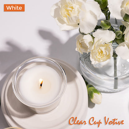 HYOOLA Clear Cup Scented Votive Candles - White - 12 Hour Burn Time - 4 Pack - European Made