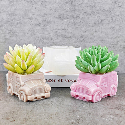 Creative Bus Car Flower Pot Silicone Mold Concrete Succulent Planter Cactus Vase Mold Candle Pen Holder Plaster Cement Clay Resin Mould