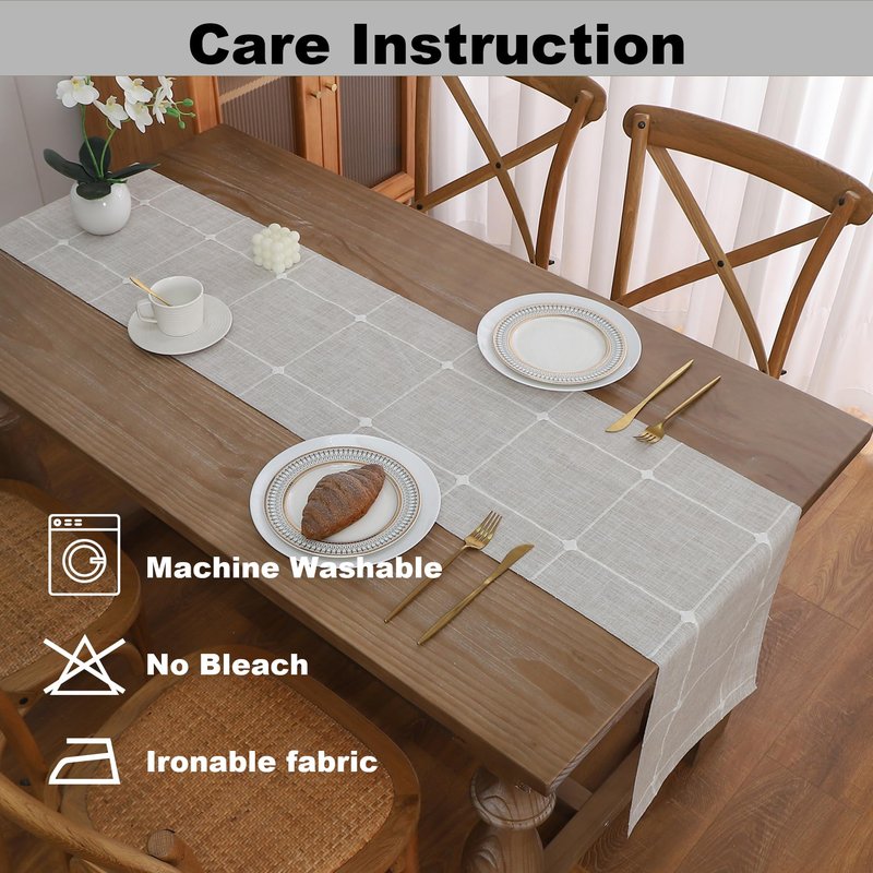 Gernaice Boho Table Runner, Modern Plaid Cotton Linen Farmhouse Table Runners for Dresser End Coffee Table Home Decor, 24" L X 13" W Brown